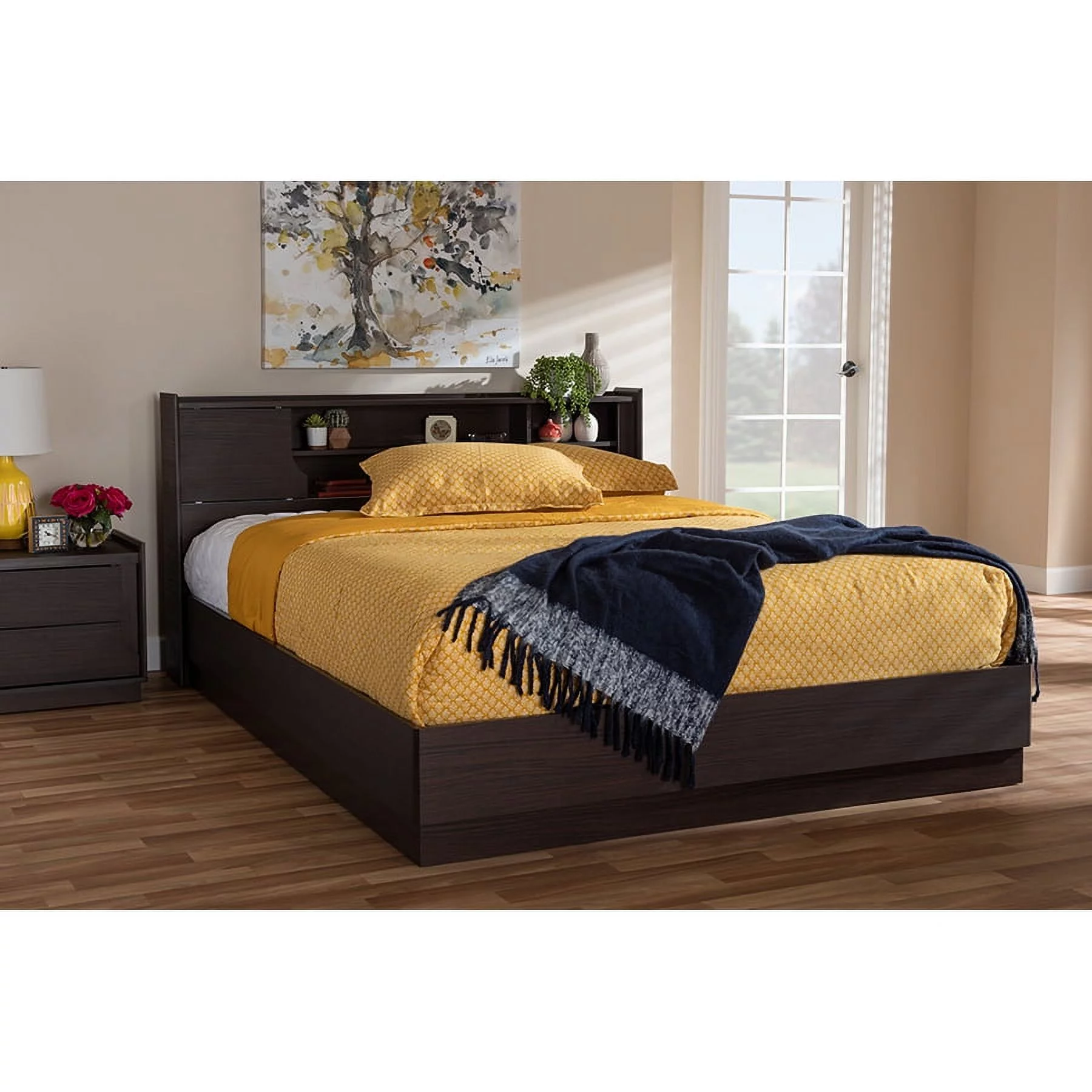 Baxton Studio Larsine Modern and Contemporary Brown Finished Queen Size Platform Storage Bed