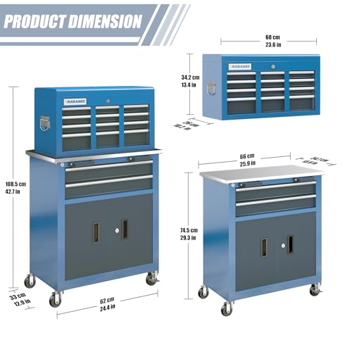 8-Drawer Rolling Tool Chest with Wheels and Door, Sliding Drawer, Stainless Steel Countertop, Large Workbench Forming Tool Chest for Garage Workshop