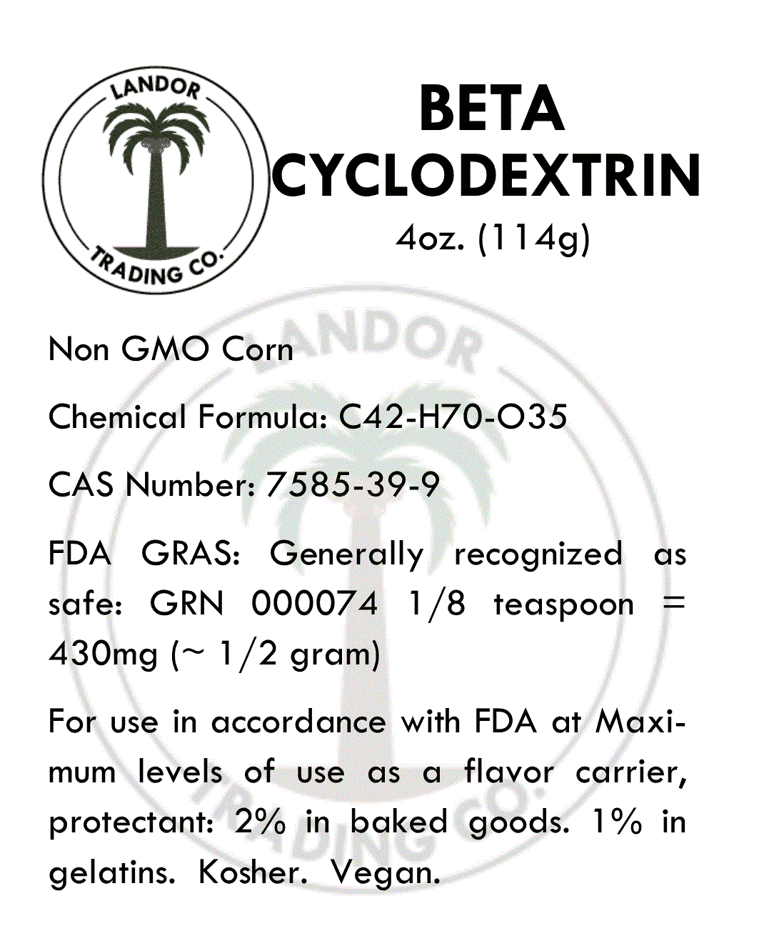 Beta Cyclodextrin - Food Grade 4oz (113 grams)
