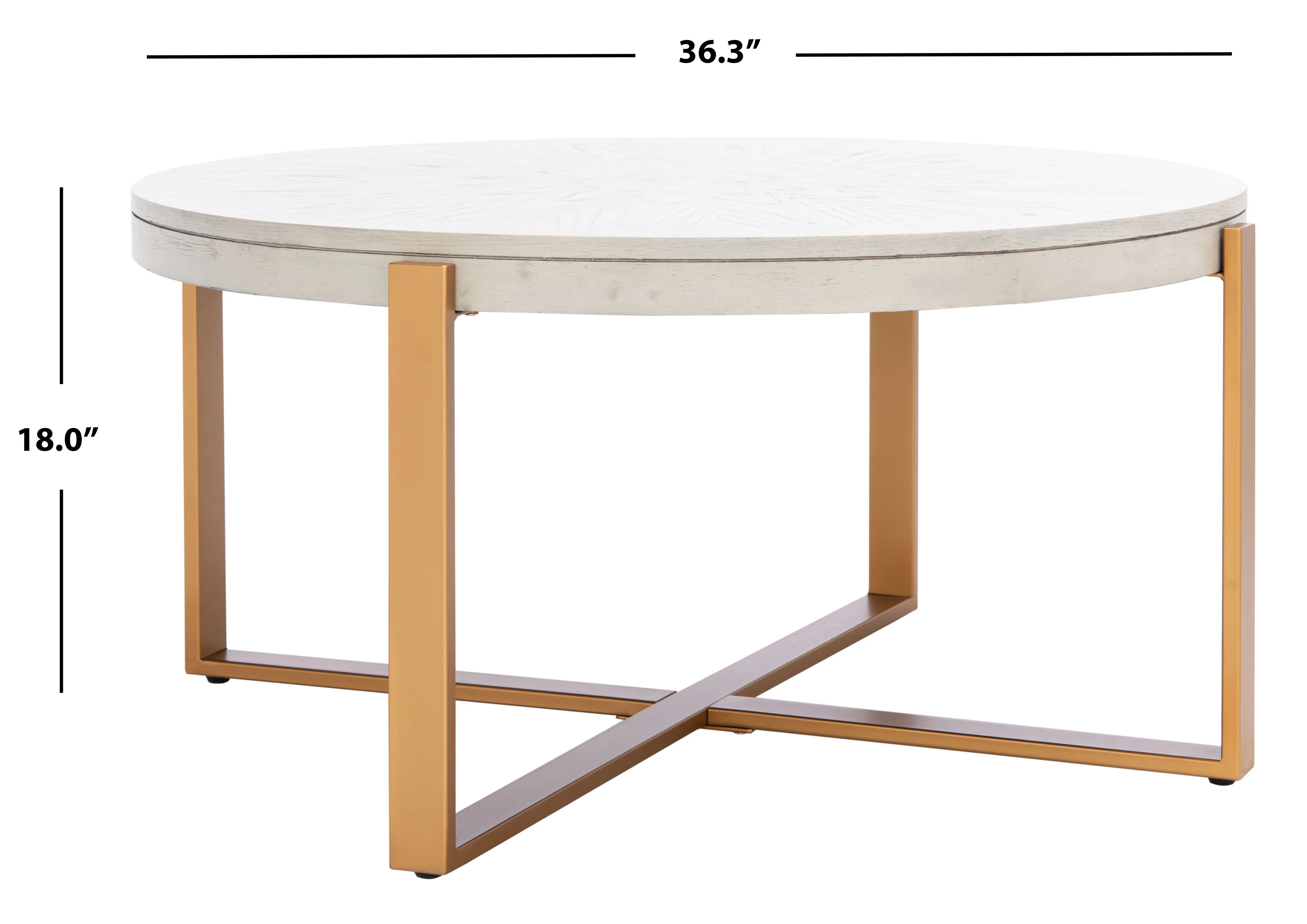 SAFAVIEH Navya Abstract Round Coffee Table, White Wash/Gold