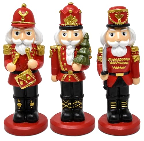 Gift Boutique Christmas Nutcracker Figurines Set of 3 6-Inch Resin King and Soldier Nutcrackers Display for Shelf Fireplace Table Mantel Decorations