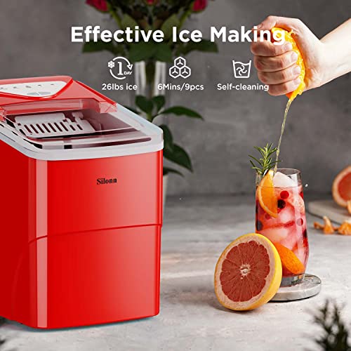 Silonn Countertop Ice Maker Machine - Auto-Cleaning Portable Ice Maker, 26lbs in 24Hrs, 2 Sizes of Bullet Ice for Home Kitchen Office Bar Party, Black