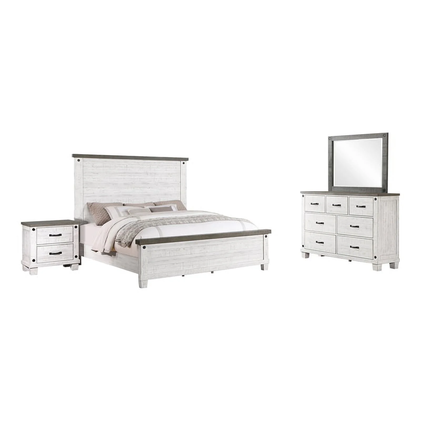 Pemberly Row 4-piece Wood Queen Bedroom Set Distressed Gray and White