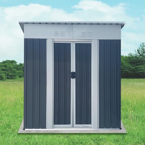 Aidek Outdoor Storage Shed, 5x3 FT Metal Garden Shed with Lockable Sliding Door & Vents, Tool House Waterproof Outside Storage Sheds for Garden Backyard Patio Lawn, Grey