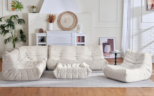 HABUTWAY Bean Bag Chair, Giant Bean Bag Chairs for Adults, Bean Bag Sofa with Filler Faux Fur, Memory Foam Bean Bag Couches Fireside Lazy Sofa for Living Room, Bedroom, Office (Beige)