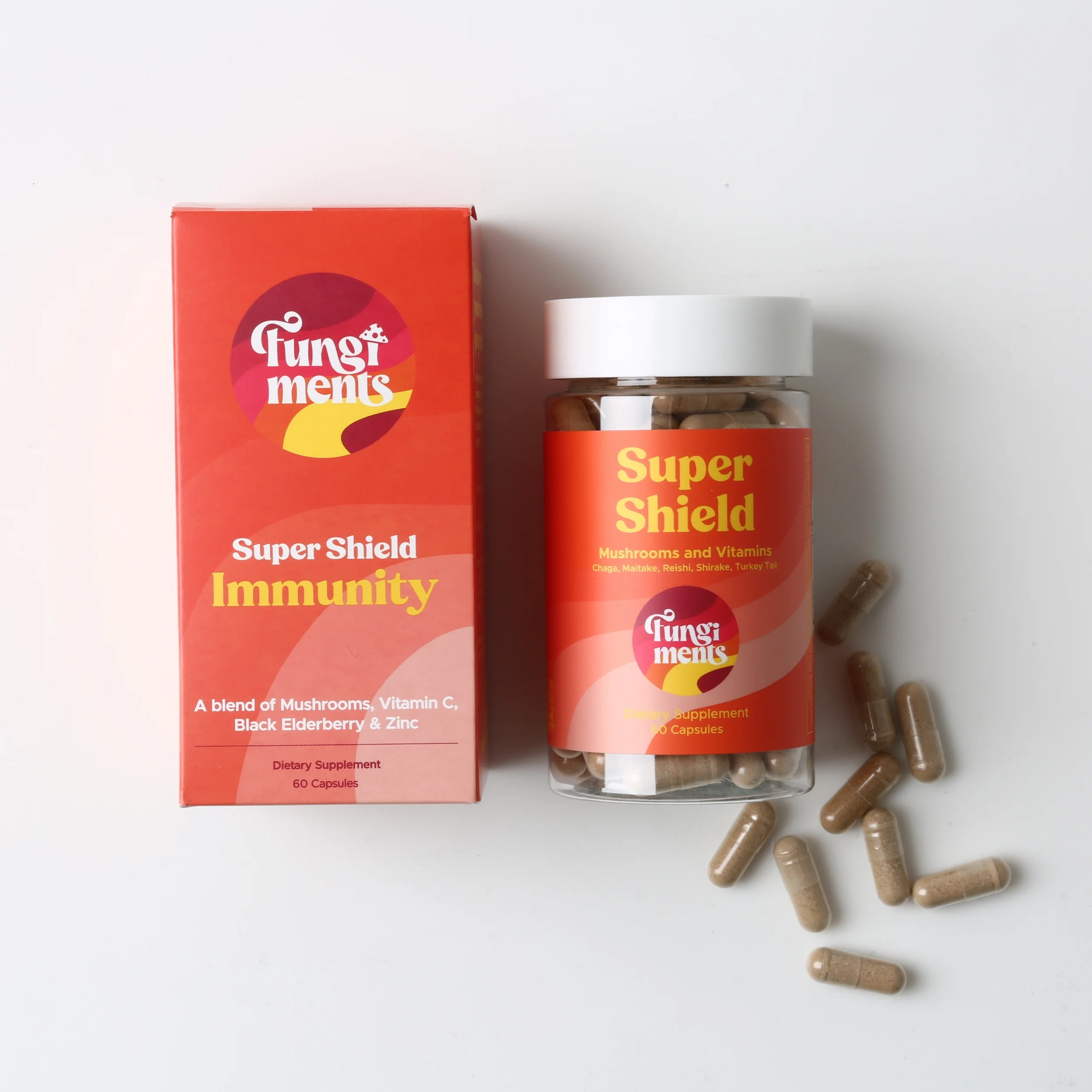 Fungiments Super Shield - Immune Boost, Mushroom Blend, Vitamin C, Zinc, Black Elderberry - 60 Ct