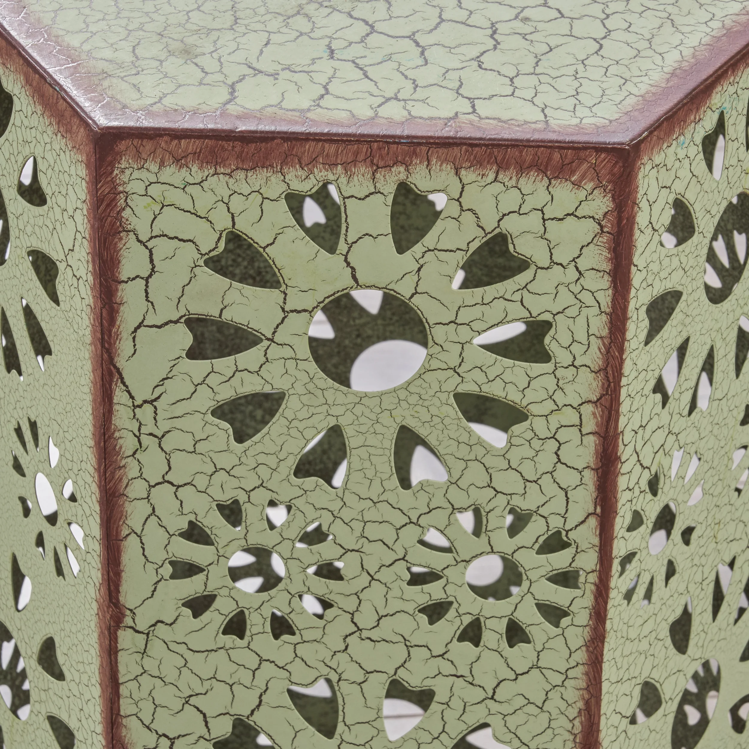 Noble House Vania 12 Inch and 14 Inch Sunburst Iron Side Table Set, Crackle Green