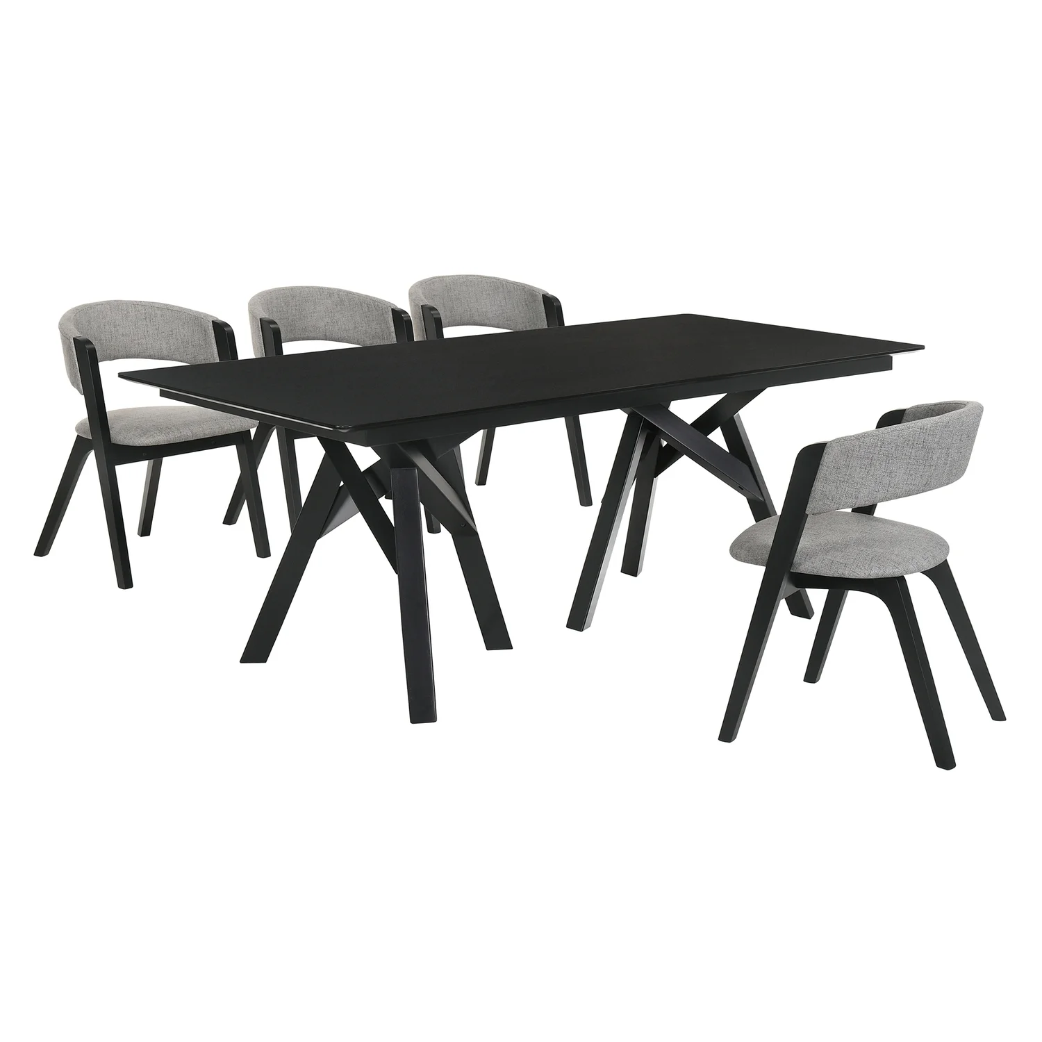 Armen Living Cortina Rowan 5PC Wood Dining Table and Chair Set in Black/Gray