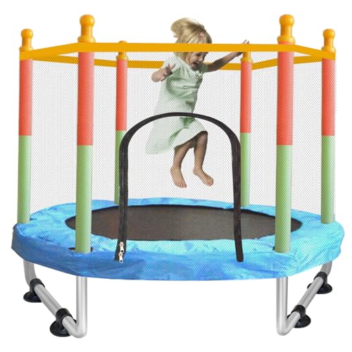 Toddler Trampoline for Kids Ages 1-8, 55'' Small Trampoline with Safety Enclosure Net, Indoor & Outdoor Baby Mini Trampolines, No-Gap Safe Design for Toddlers Jump, Gifts for Children & Boys & Girls