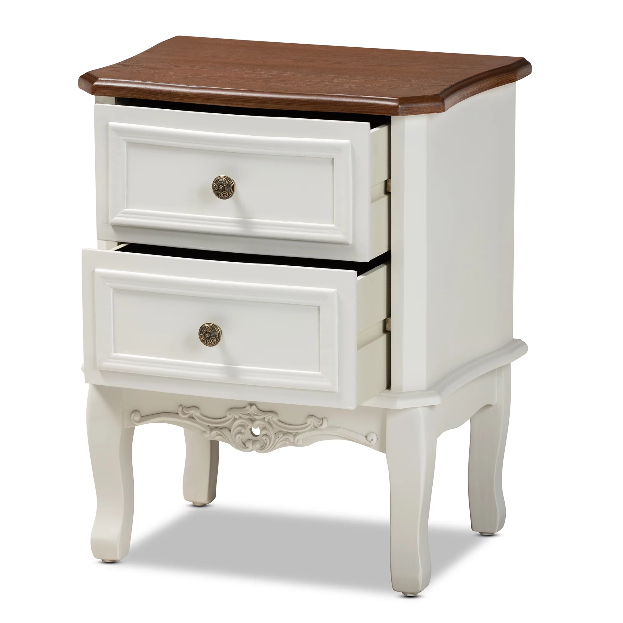 Baxton Studio Darlene Classic and Traditional French White and Cherry Brown Finished Wood 2-Drawer End Table