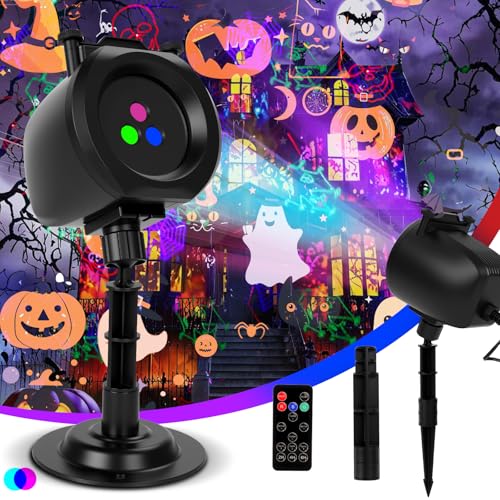 Halloween Christmas Projector Lights Outdoor, Laser Motion Show with Remote, 4 Holiday Slide Patterns for Halloween, Christmas, Stars & Party, Red Green Blue Holiday Party Landscape Decoration