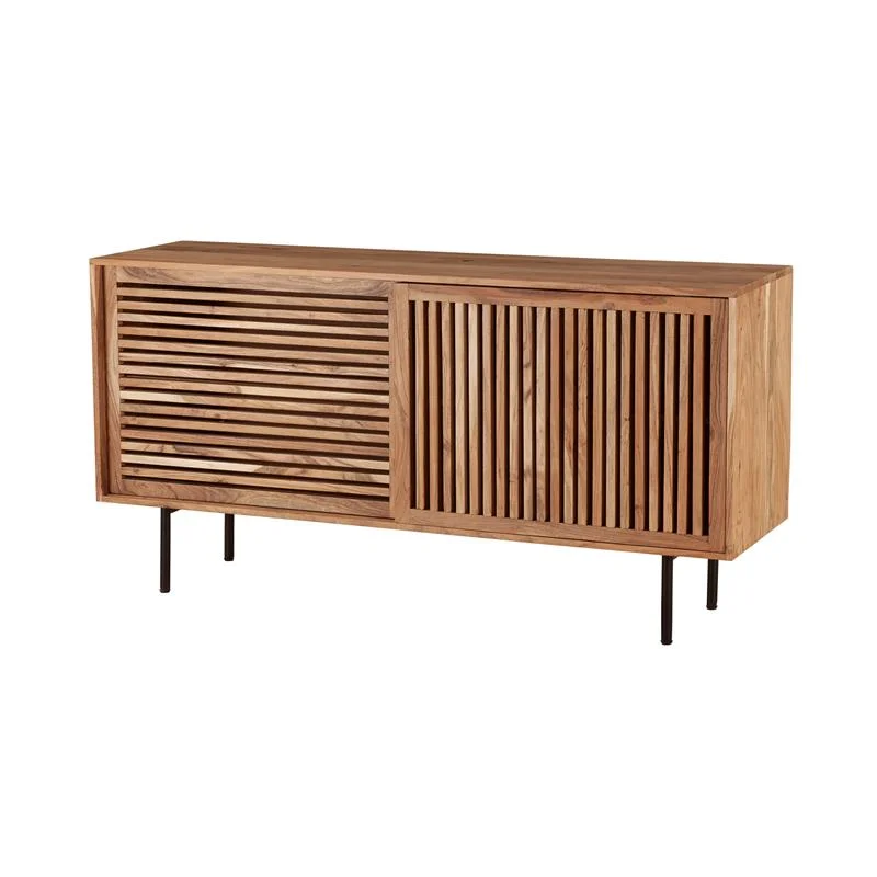 Pemberly Row Contemporary Solid Acacia Wood Sideboard in Natural
