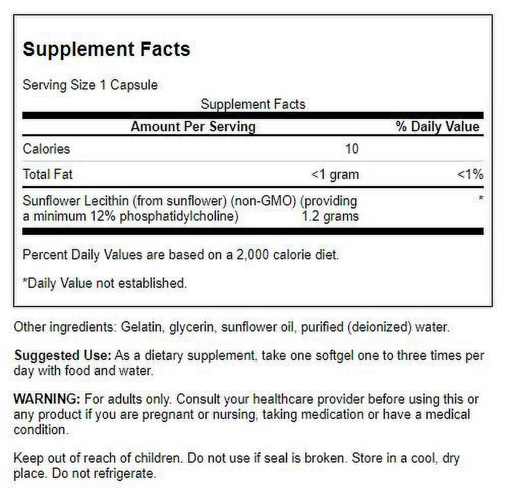 Swanson Sunflower Lecithin from Non-Gmo Sunflower Seeds 1,200 mg 90 Sgels 2 Pack