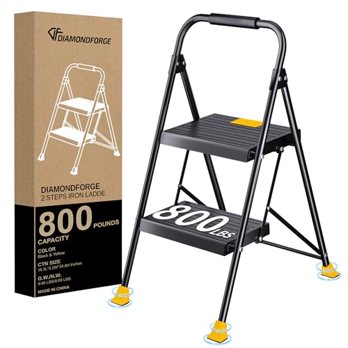 Step Ladder Foldable Folding Stool - for Home Adults Kitchen 3 Stepping Extension Tall Heavy Duty with Handrails - Closet Stepstool Stair Ladders Extendable Stepladder for Indoor House 800Lbs