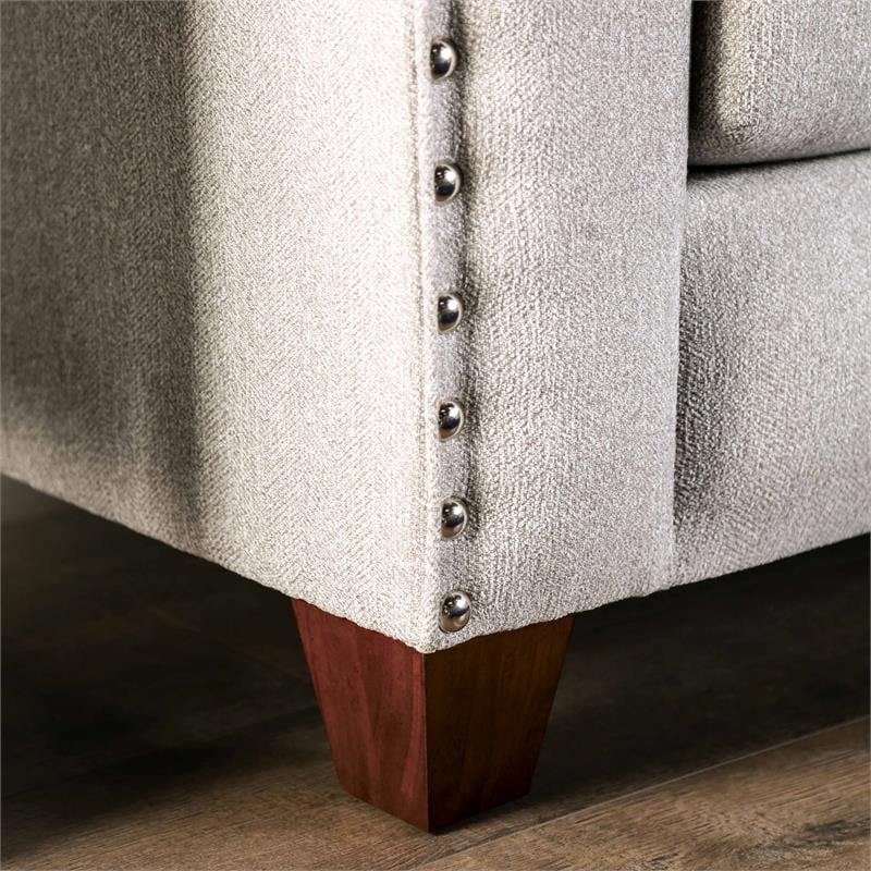 Furniture of America Brill Transitional Fabric Nailhead Sofa in Light Gray