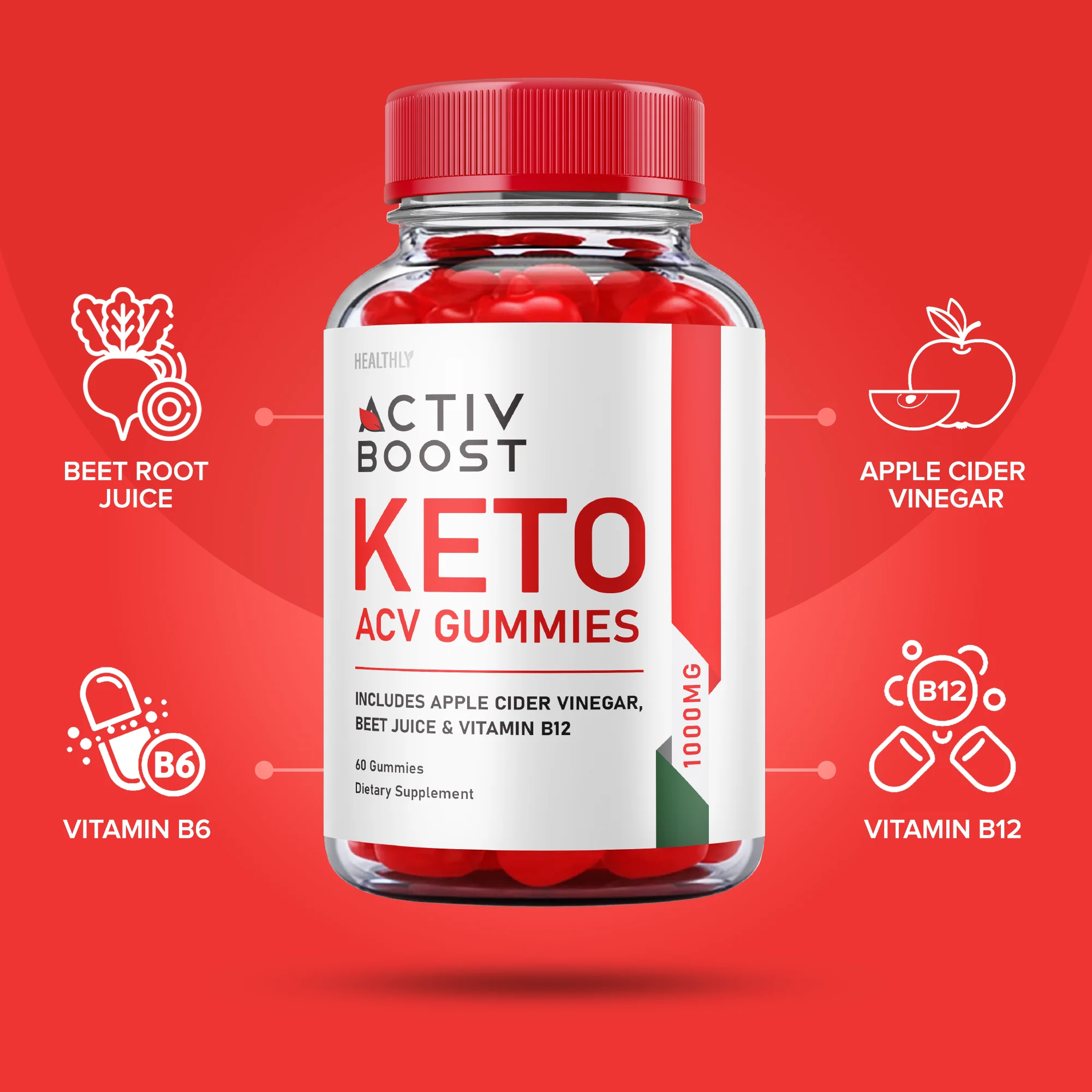 Activ Boost Keto ACV Gummies, Maximum Strength for Weight Management, Apple Cider Vinegar, Dietary Supplement (60 Gummies)