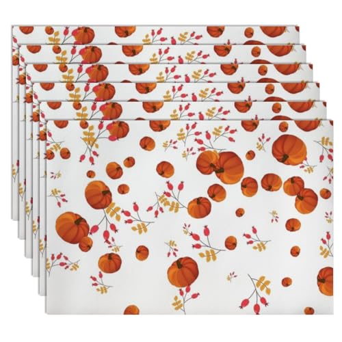 Faux Leather Placemat Mat Autumn Berry Design 12 X 18 Leather Place Mats Harvest Pumpkin Decor Wipe- Clean Placemat Heat Resistant Stainproof Placemats New Year Placemats Themes Party Pack of 6