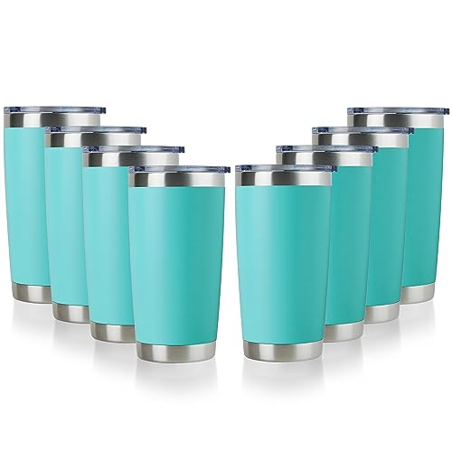 DOMICARE 20oz Stainless Steel Tumbler Bulk with Lid, Double Wall Vacuum Insulated Travel Mug, Powder Coated Coffee Cup, Powder Black, 8 Pack