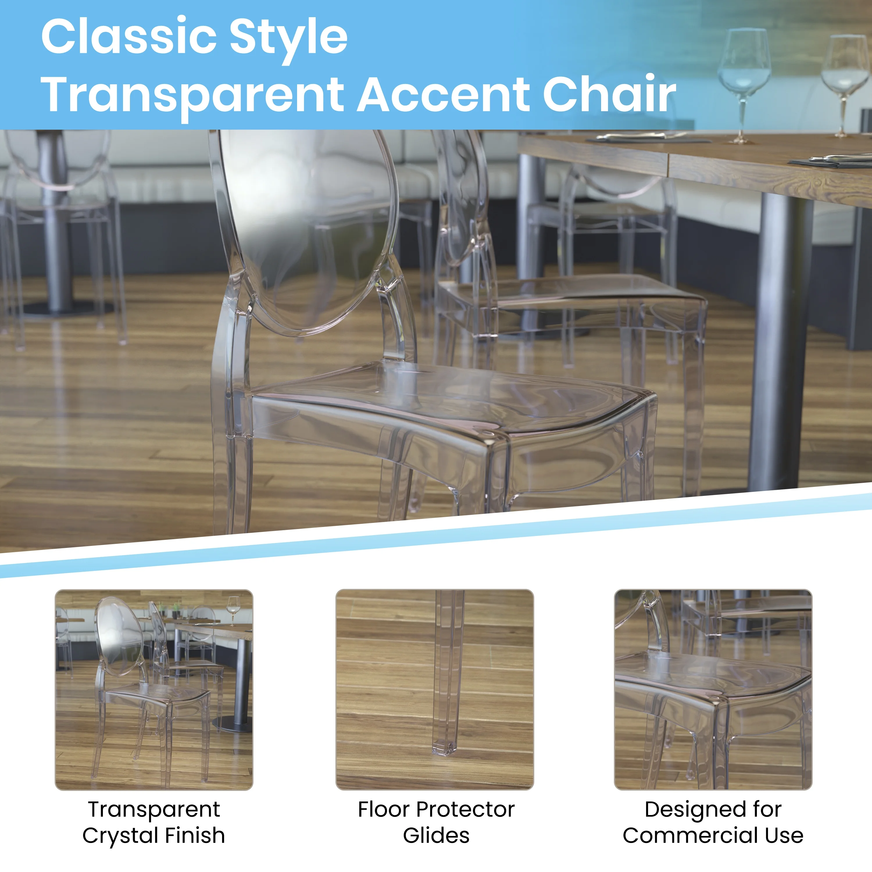 Flash Furniture Revna Series Ghost Chair, Set of 4, Clear Plastic