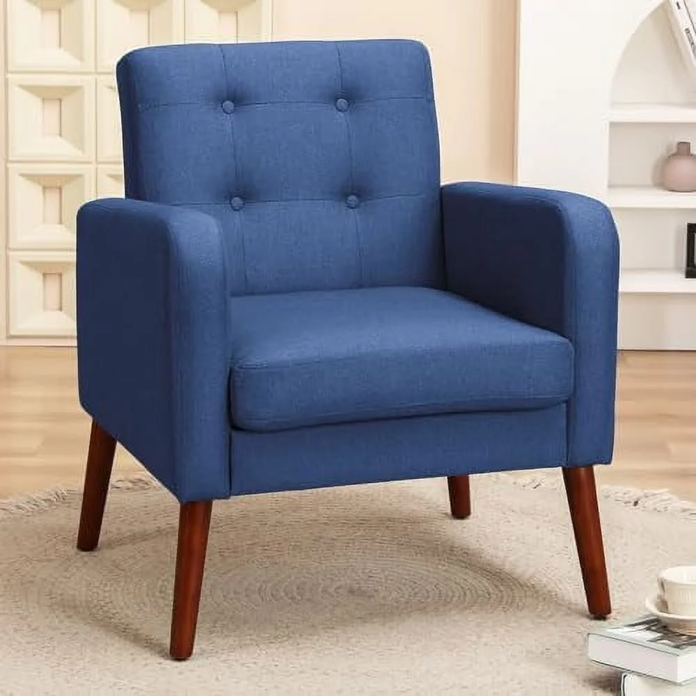 KBANZIBIU Modern Leather Living Room Chairs with Solid Wood Legs Comfy Accent Reading Chairs for Bedrooms Tufted Single Sofa Arm Chair for Relaxing Home Reception Waiting Room (Leather Br