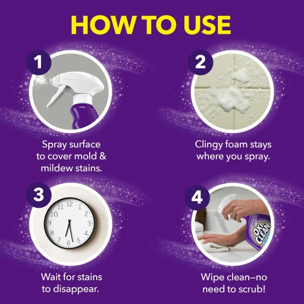 OxiClean plus Bleach, No Drip Foam, Mold & Mildew Bathroom Stain Remover 30 oz. - Pack of 4