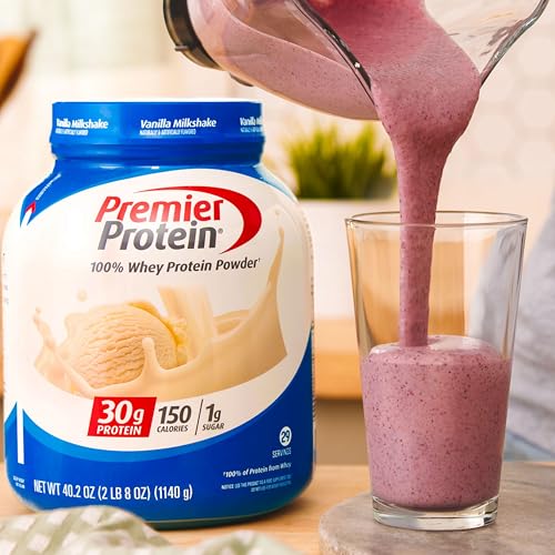 Premier Protein Powder, Vanilla Milkshake, 30g Protein, 1g Sugar, 100% Whey Protein, Keto Friendly, No Soy Ingredients, Gluten Free, 17 Servings, 23.3 Ounces