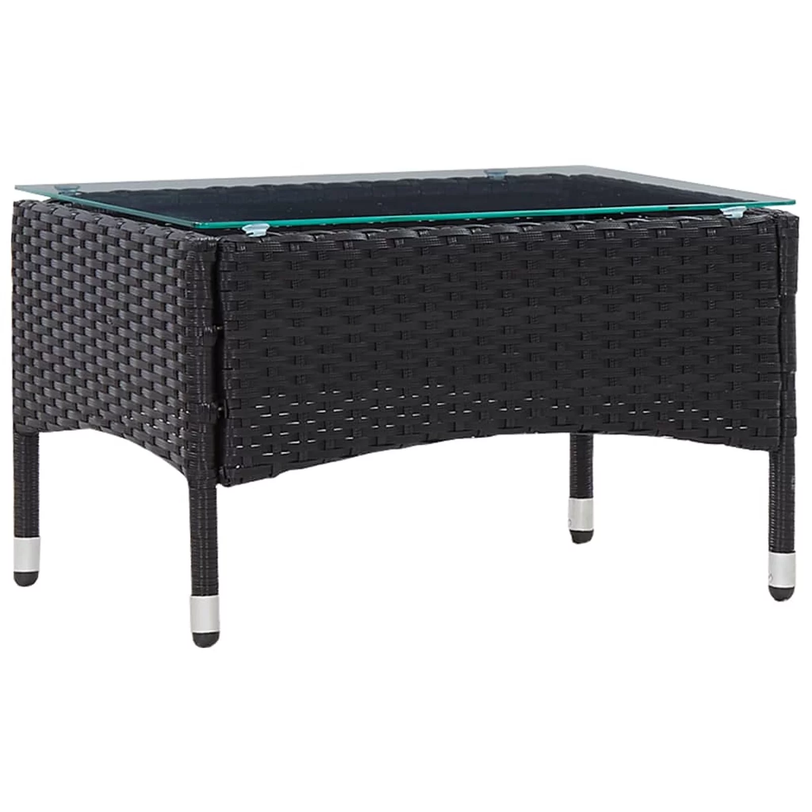 Dcenta Coffee Table Glass Tabletop End Side Table Black Poly Rattan Garden Side Table for Living Room, Patio, Indoor Outdoor Furniture 23.6 x 15.7 x 14.2 Inches (L x W x H)