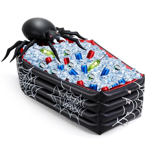 Liliful 44 Inch Halloween Cooler Spider Inflatable Drink Holder, Coffin Cooler Halloween Decor Inflatable Coffin Buffet Beverage Holder for Birthday Pool Vampire Party(1 Pack)