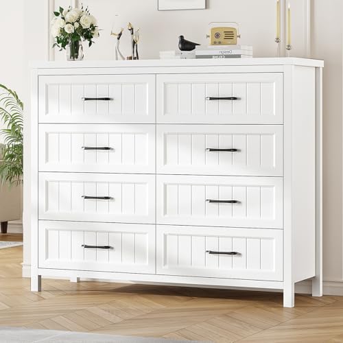 Farmhouse Dresser 8 Drawer Dresser for Bedroom, Large Wooden Dressers Double Grey Dresser with Deep Drawers Dressers for Hallway, Entryway (Gray)