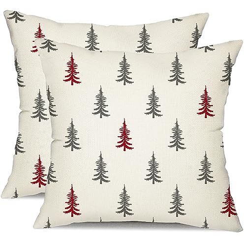 DFXSZ Christmas Pillow Covers 18x18 inch Set of 2 Christmas Tree Decorative White Throw Pillow Covers Winter Famliy Decoration for Home Couch TH-30B18