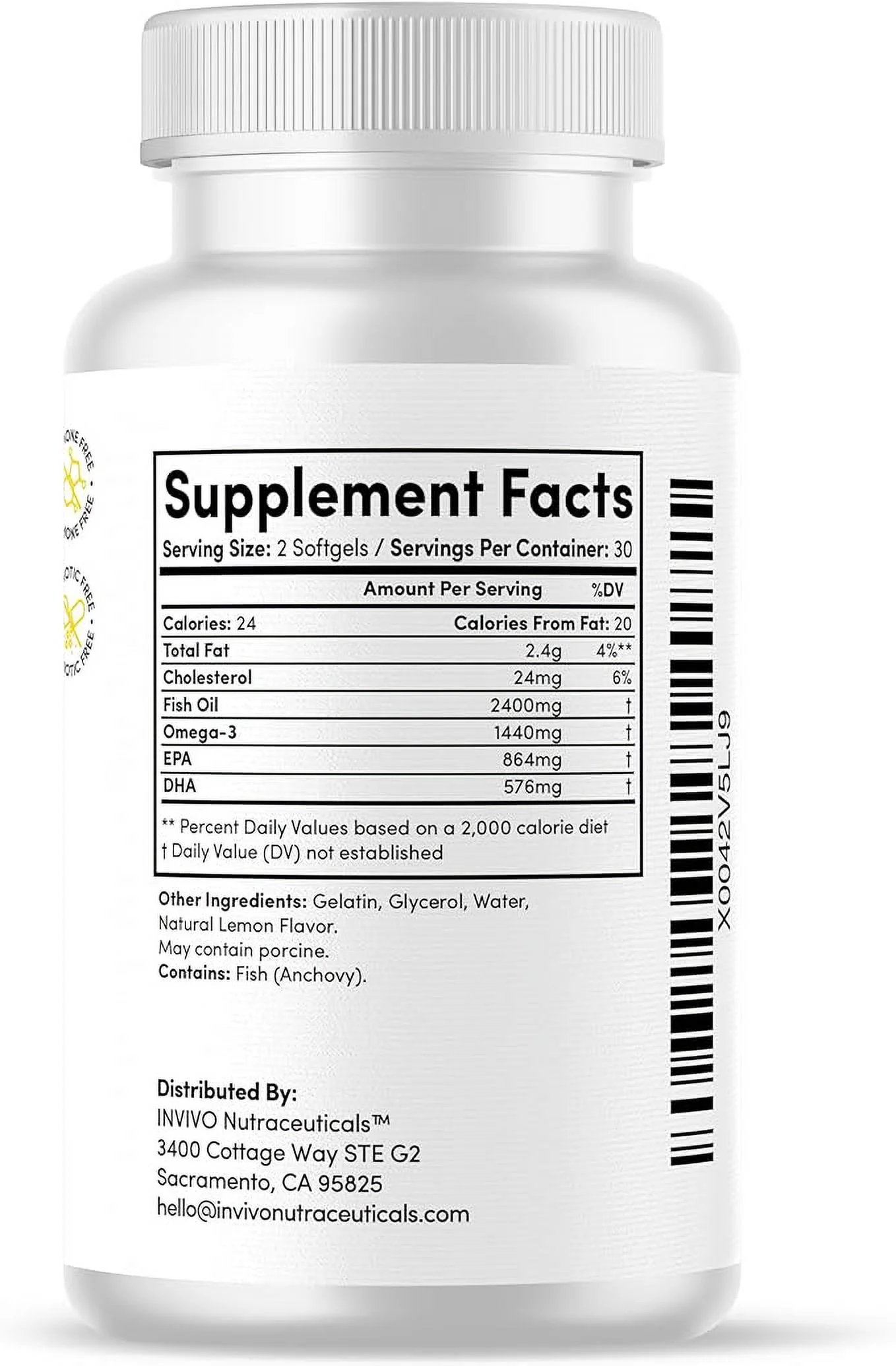 INVIVO Nutraceuticals Triple Strength Omega 3 Fish Oil Supplements - 60 Soft gels Fish Oil 2400 mg