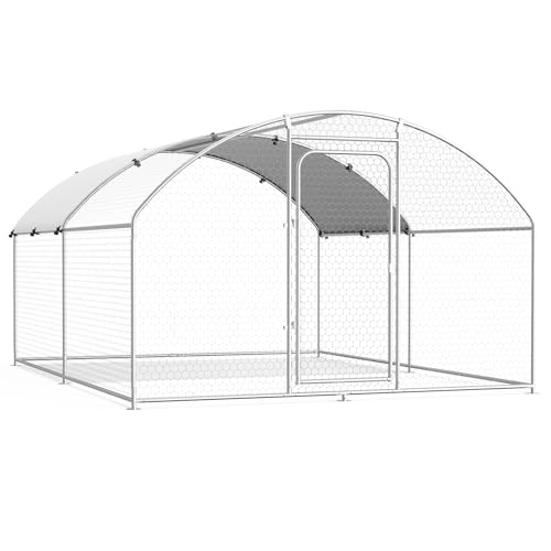 Large Metal Chicken Coop Walk-in Poultry Cage Chicken Run Pen Duck House with Waterproof and Anti-Ultraviolet Cover for Outdoor Farm Use Spire Roof(10' W x 13.2' L x 6.4' H)