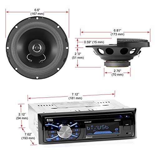 BOSS Audio Systems 656BCK Car Stereo Package - Single Din, Bluetooth, CD MP3 USB AM FM Radio, 6.5 Inch 2 Way Full Range Speakers, Black