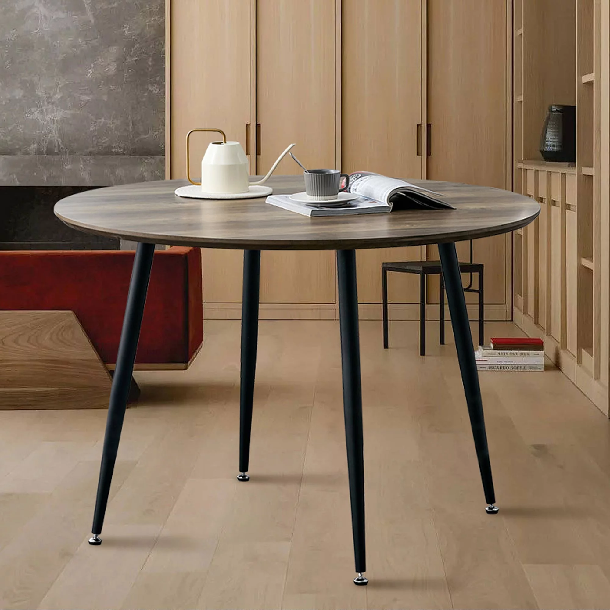 Diameter 44.8 inch MDF Modern simplicity roundI Imitation wood grain dining table.Applicable 6-8 persons to dining room and meeting room.