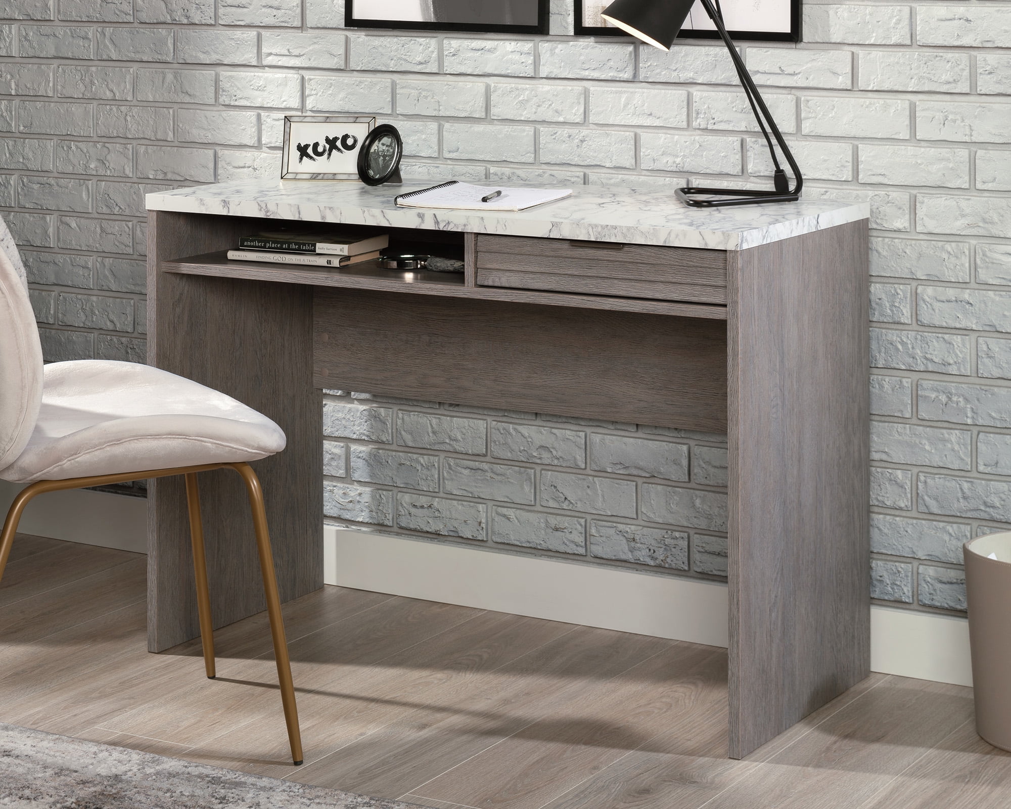 Sauder East Rock Engineered Wood Writing Desk in Ashen Oak Finish
