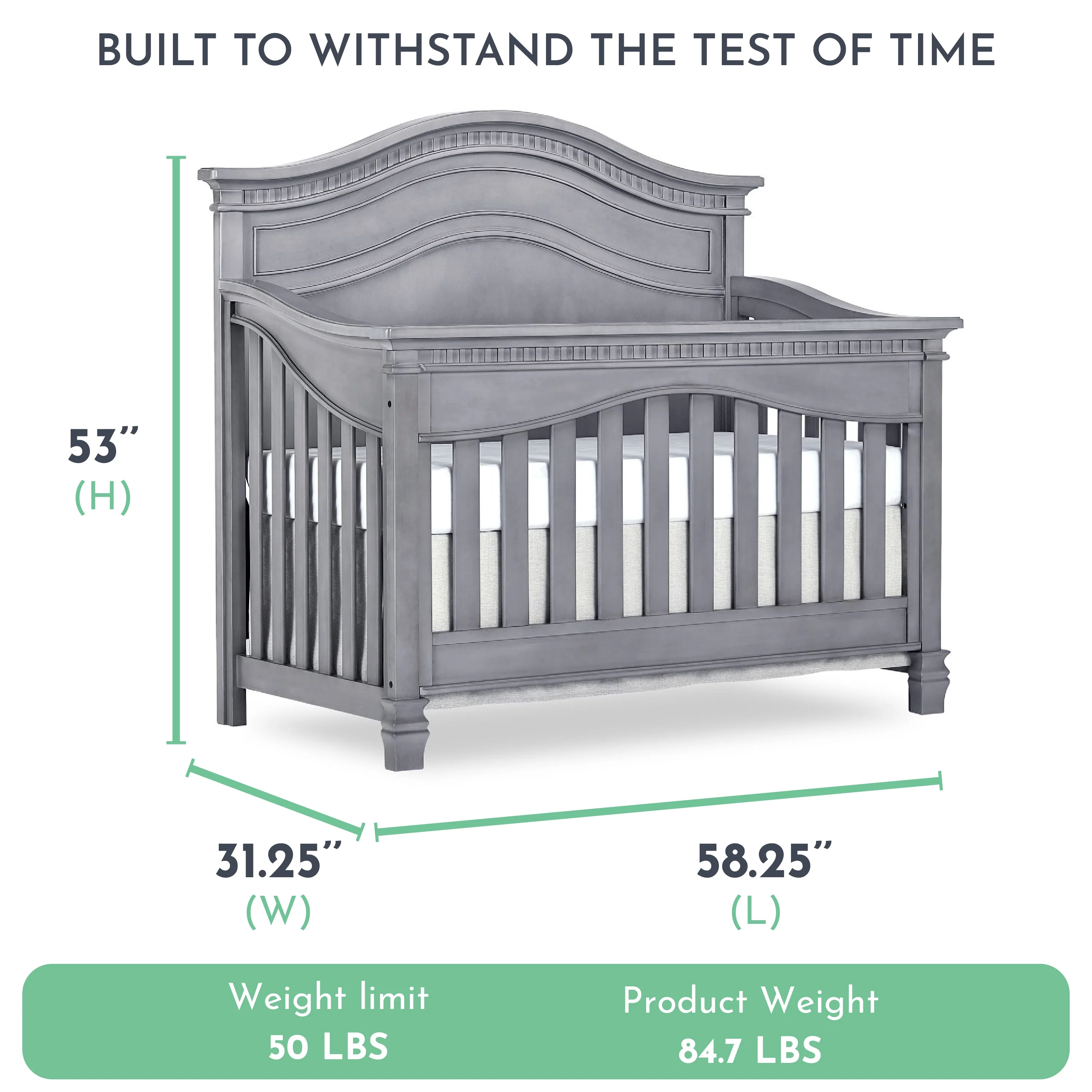 Evolur Cheyenne 5-in-1 Full Panel Convertible Crib, Stormy Grey