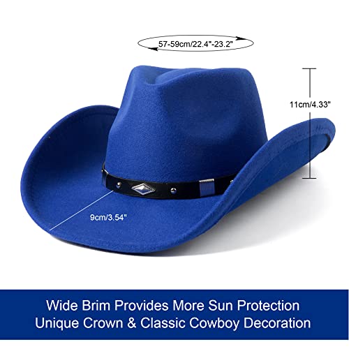 Lanzom Women Men Classic Felt Wide Brim Western Cowboy Cowgirl Hat with Belt Buckle