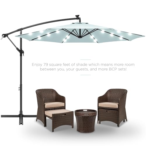 Best Choice Products 10ft Solar LED Offset Hanging Market Patio Umbrella for Backyard, Poolside, Lawn and Garden w/Easy Tilt Adjustment, Polyester Shade, 8 Ribs - Black