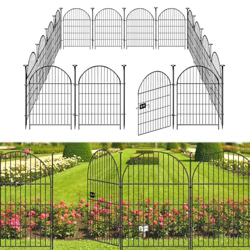 Garden Fence Border, 36 in(H) x17.5 Ft(L) 8 Panels, Tall Garden Animal Barrier Fence with Gate, Dog Fence Outdoor for Yard, Arched Rustproof Metal No Dig Fence, Flower Bed Fencing