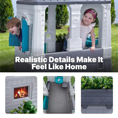 Step2 Neat & Tidy Cottage Kids Playhouse, Indoor/Outdoor Playset, Interactive Play with Sounds, Made of Durable Plastic, for Toddlers 1.5+ Years Old, Grey