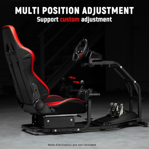 Dardoo G29 Adjustable Gaming Sim Cockpit With Red Seat Fits for Logitech G920 G923,Thrustmaster T300 Racing Steering Wheel Stand, Not Including Steering Wheel, Pedal and Handbrake