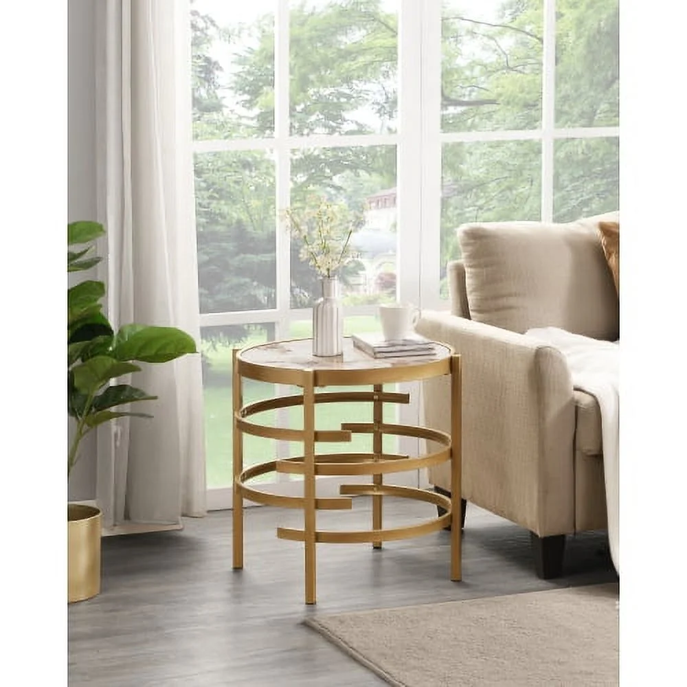 Modern Side Table, Pandora Sintered Stone End Table, Golden Small Coffee Table, 20.67''W x 20.67''D x 21.65'H