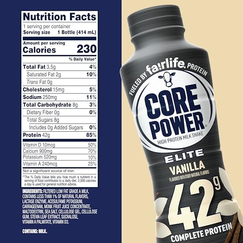 Core Power Elite High Protein Shake, Vanilla, 42g Bottle, 14oz, 12 Pack
