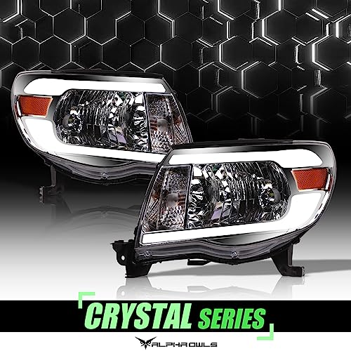Alpha Owls 8717783 Projector Headlights With Switchback Sequential LED Light Bar & Startup Light - Black Amber Fits 2005-2011 Toyota Tacoma