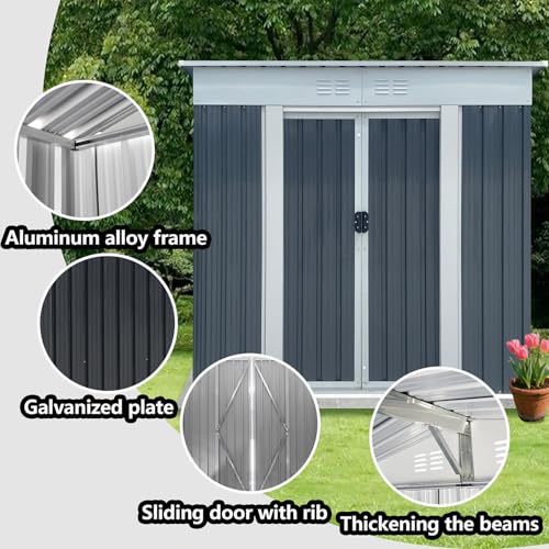 Aidek Outdoor Storage Shed, 5x3 FT Metal Garden Shed with Lockable Sliding Door & Vents, Tool House Waterproof Outside Storage Sheds for Garden Backyard Patio Lawn, Grey