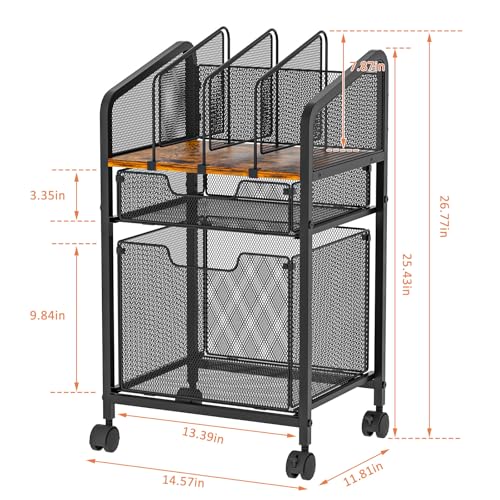 Rolling File Cabinet with Adjustable Dividers, Mobile Filing Cabinet with Storage Drawer on Lockable Wheels, Hanging File Organizer Beside Under Desk for Office, Home, White（Patent Pending）