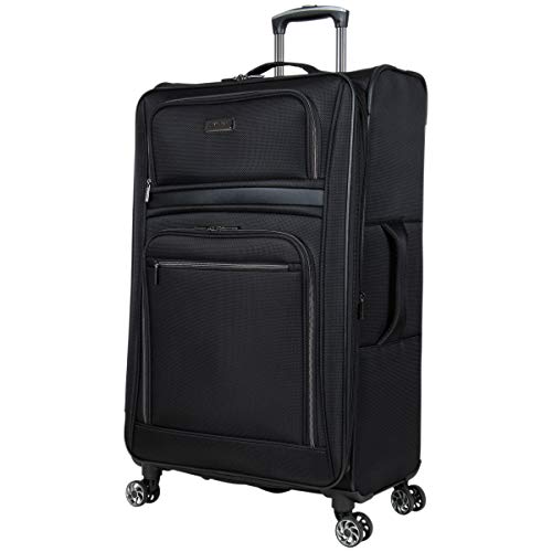 Kenneth Cole REACTION Rugged Roamer Lightweight Softside Expandable 8-Wheel Spinner Luggage, Black, 20-Inch Carry-On