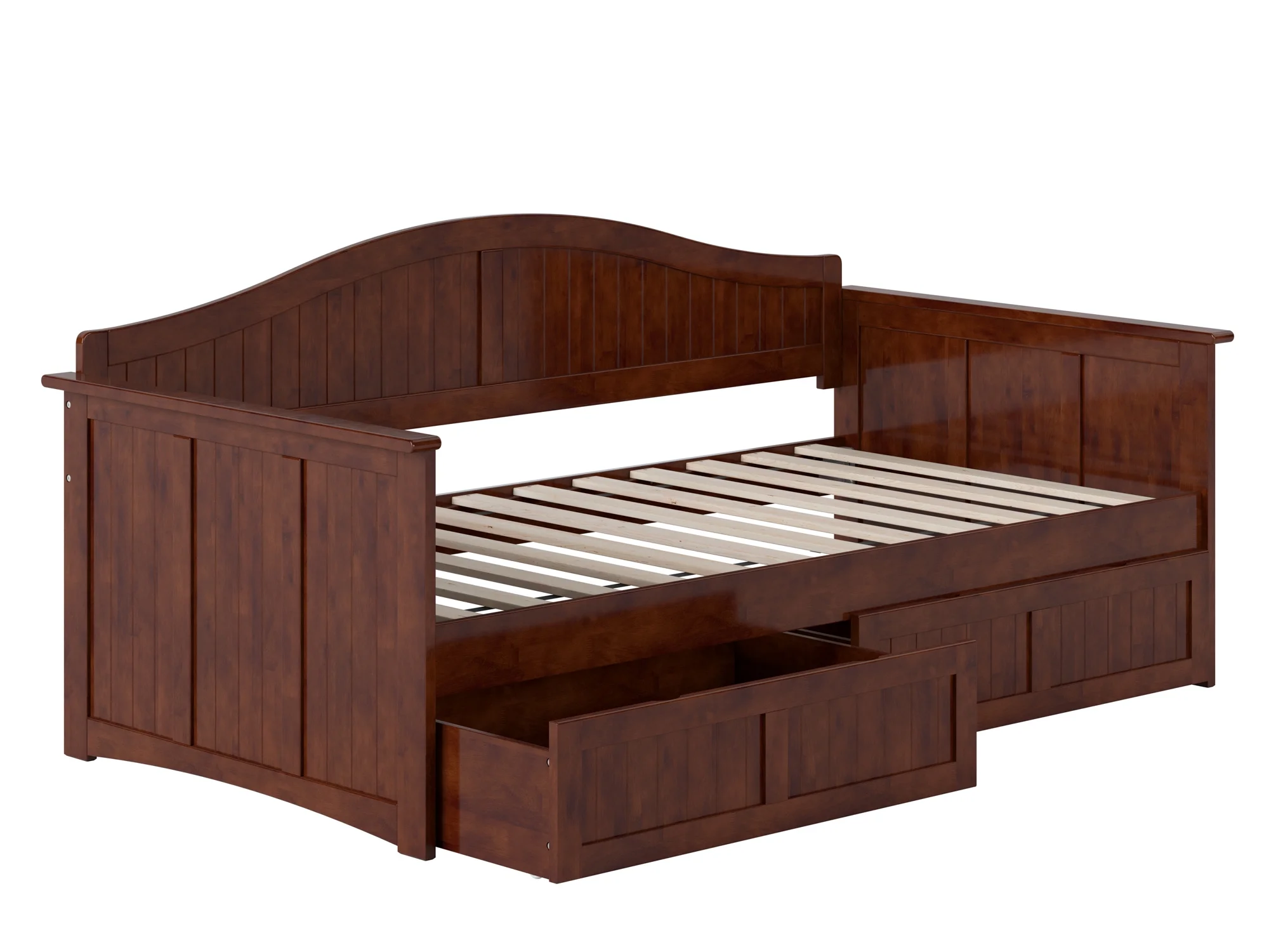 AFI Nantucket Wood Twin Size Daybed Frame with 2 Storage Drawers Walnut