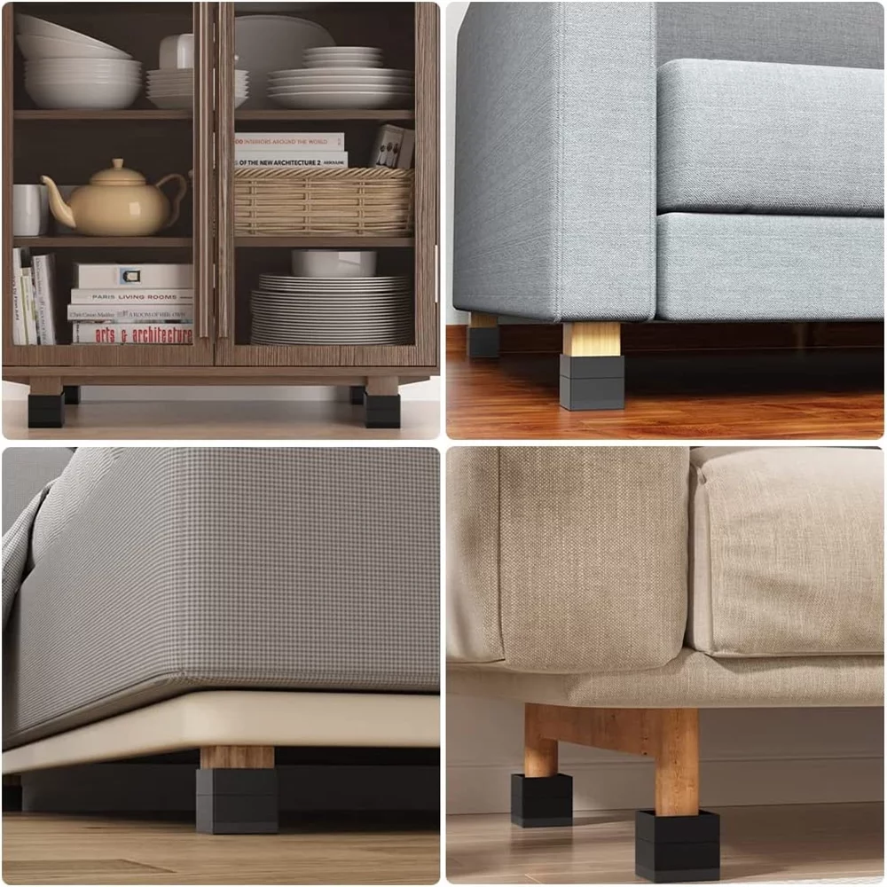 Bed Risers Heavy Duty Furniture Risers Square Stackable Black Polypropylene Plastic 0.11 lb