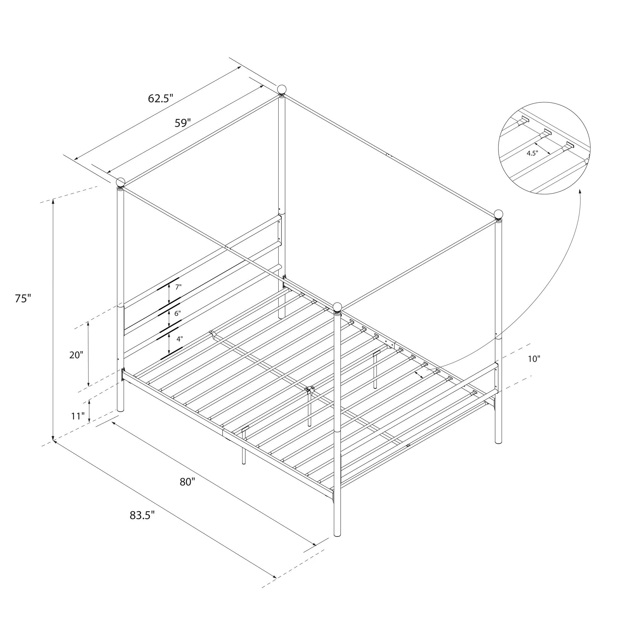 Mainstays Metal Canopy Bed, Queen, Gold Metal